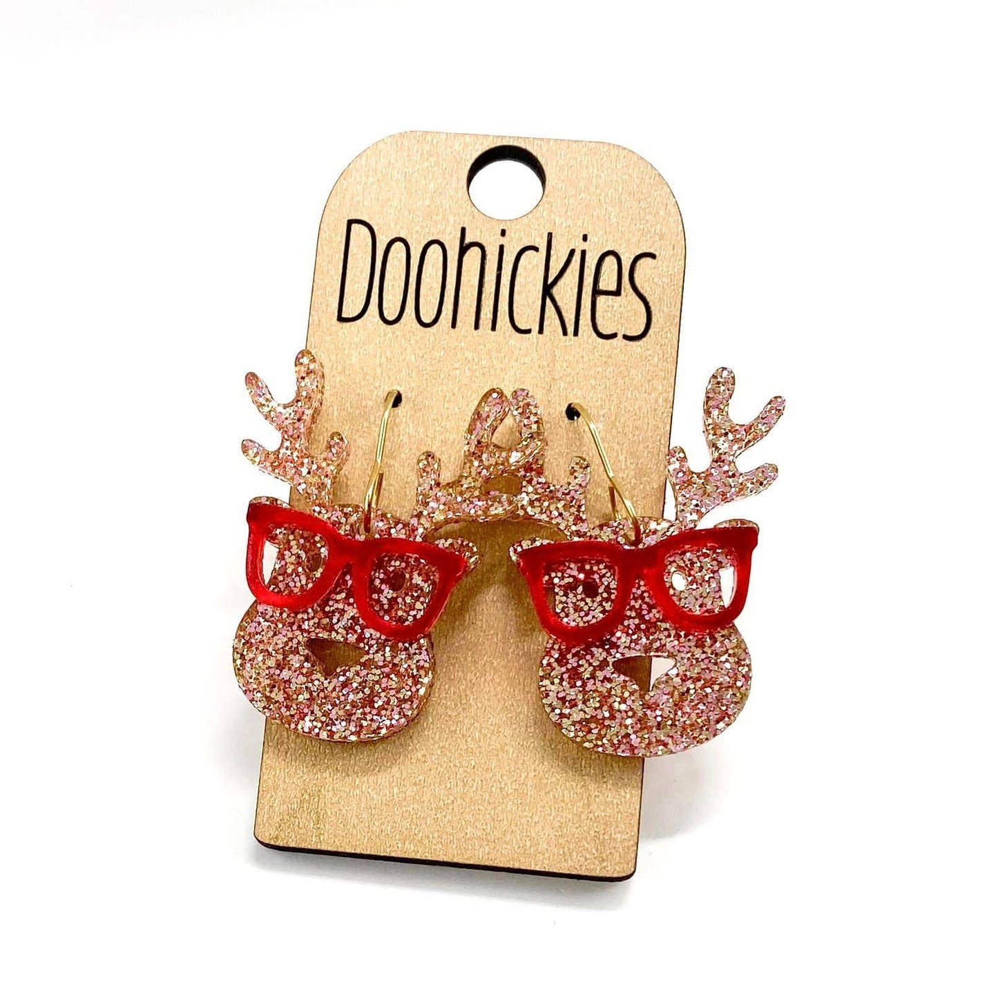 Nerdy Reindeer Dangles - Christmas Acrylic Earrings