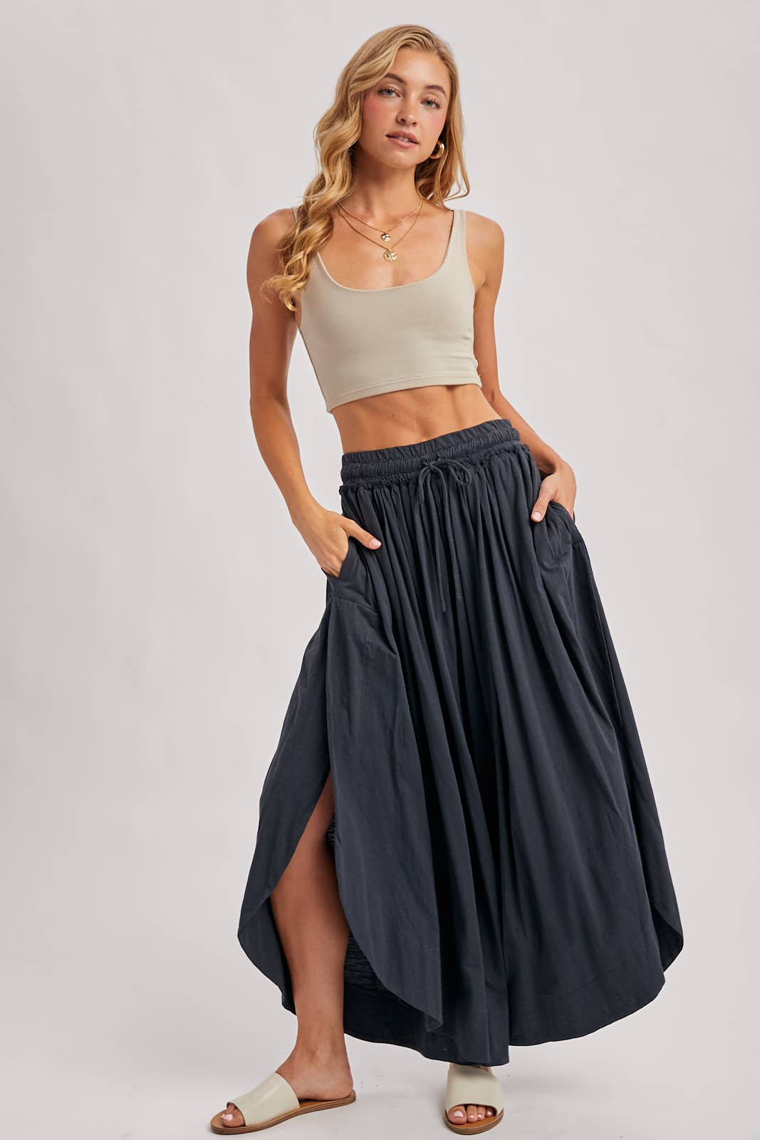 BOHEMIAN SIDE SLIT OLIVE WIDE LEG PANT