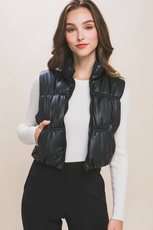 Faux Leather Puffer Vest