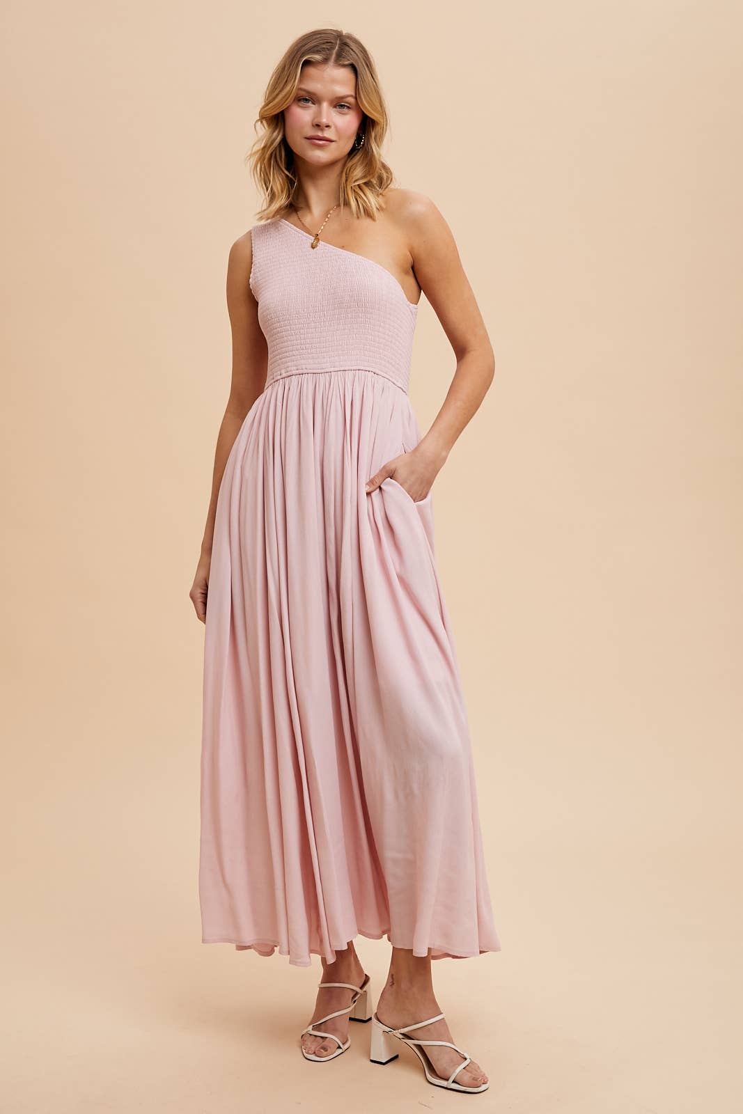 Baby Pink One Shoulder Maxi Dress