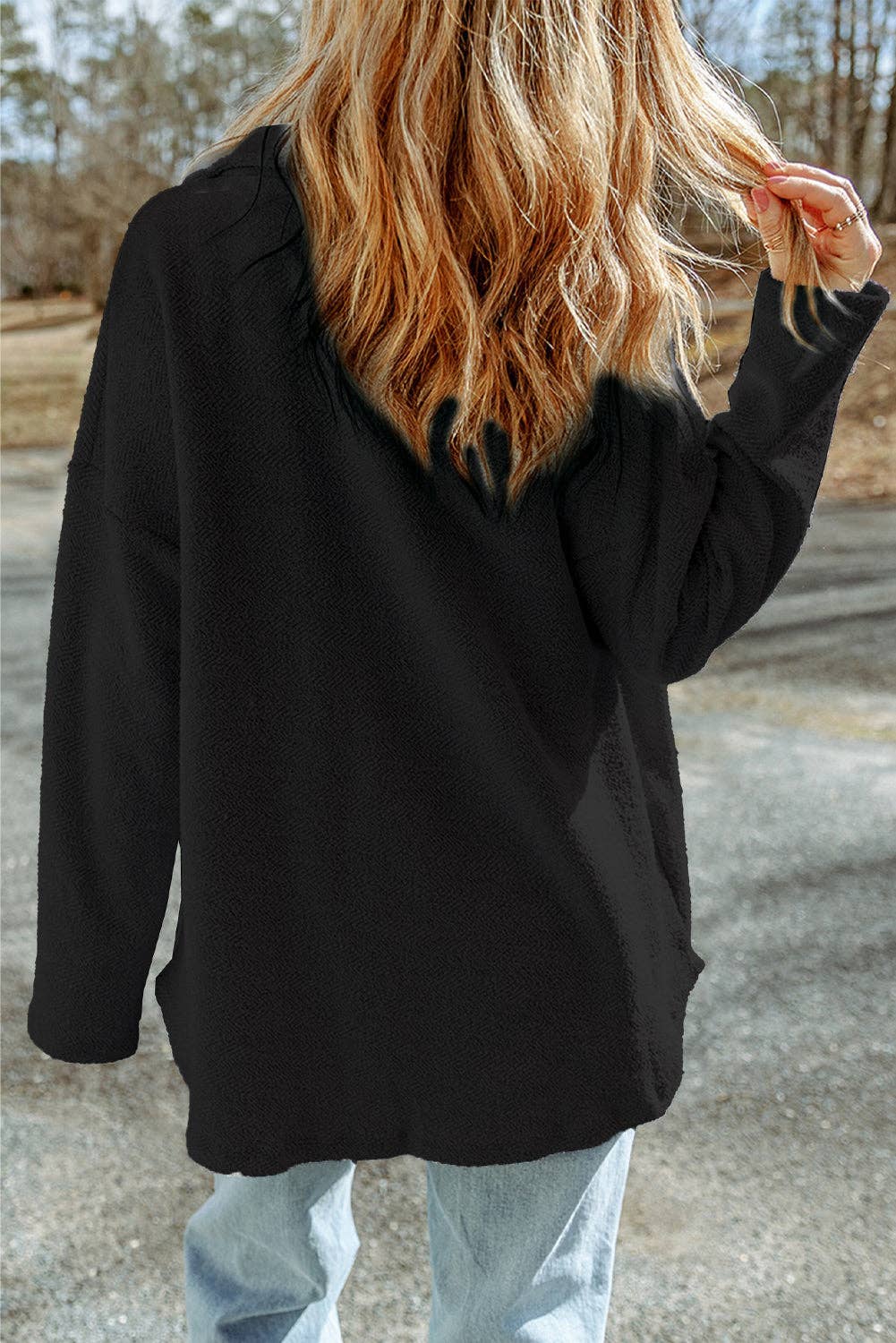 Black Sequined Rugby Shacket