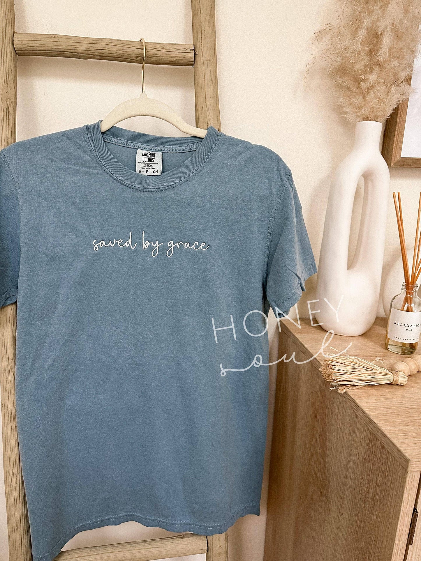 Embroidered saved by grace Tee