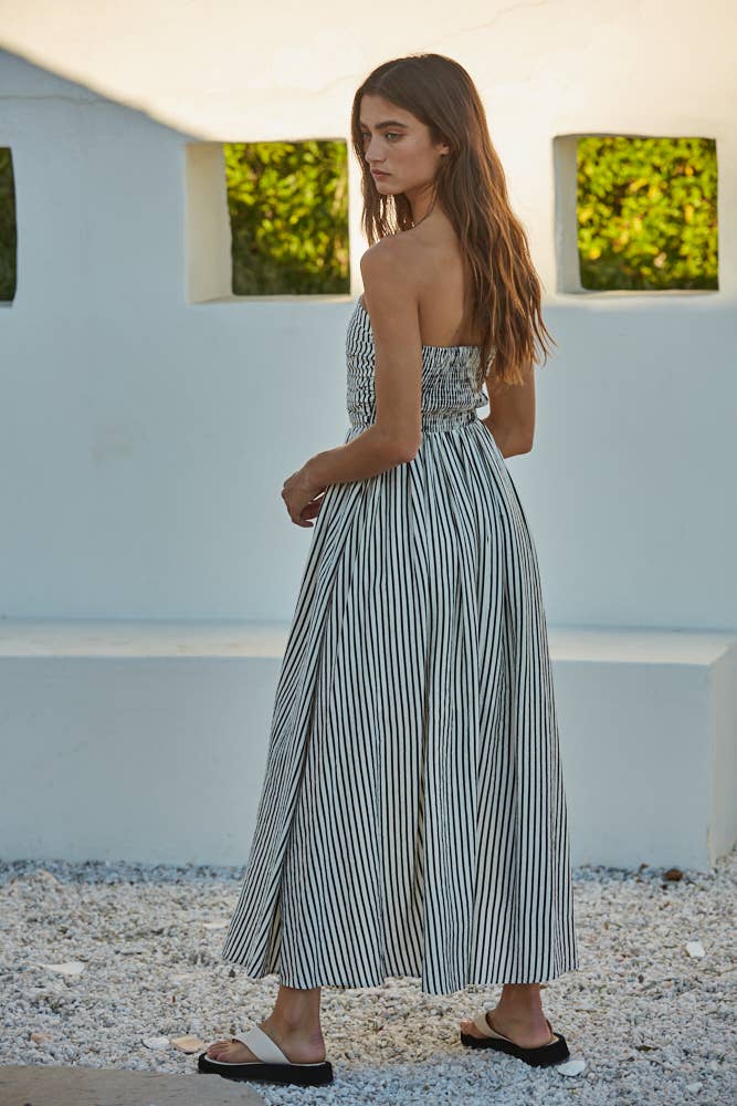 Striped Strapless Maxi Dress