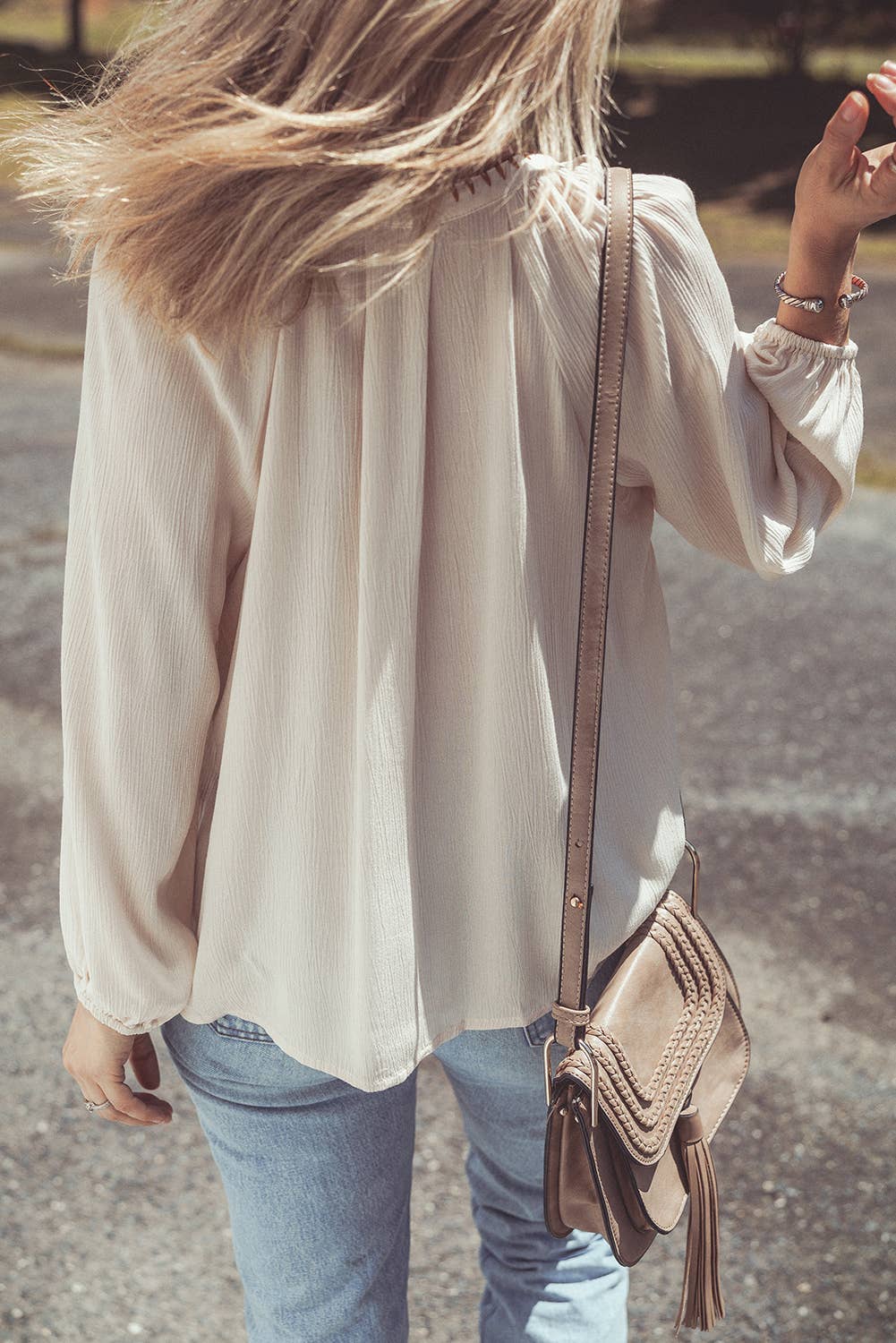 Floral Embroidered Puff Sleeve Loose Shirt