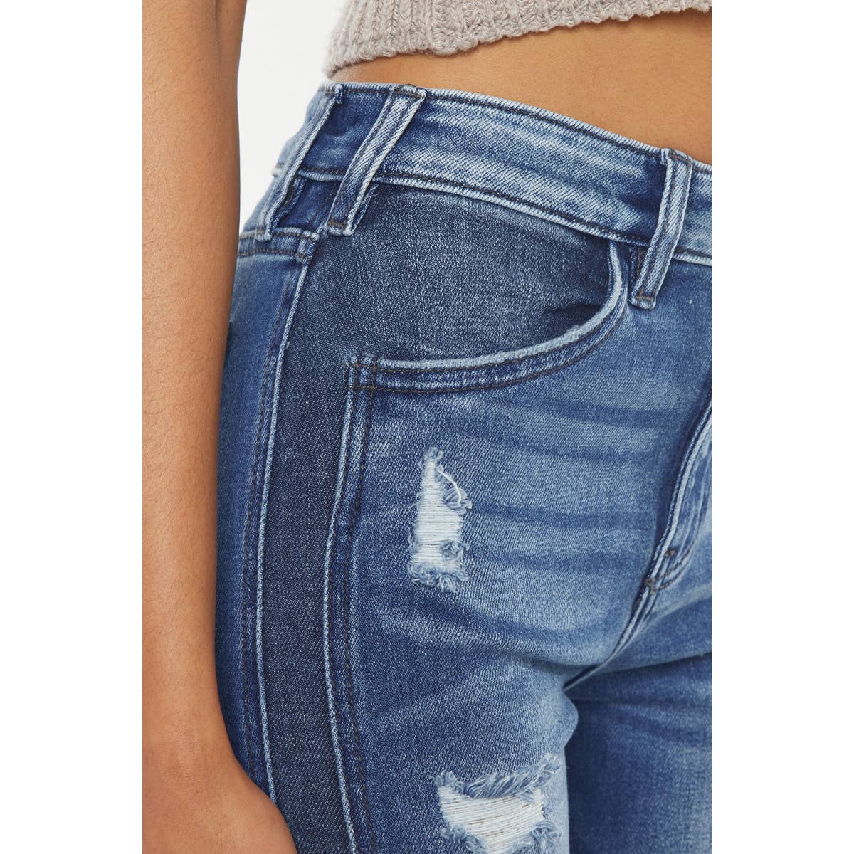 High Rise Wash Flare with Hem Detail