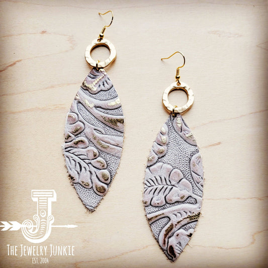 Gilded Cowboy Leather Oval Dangle Earrings with Matte Accent