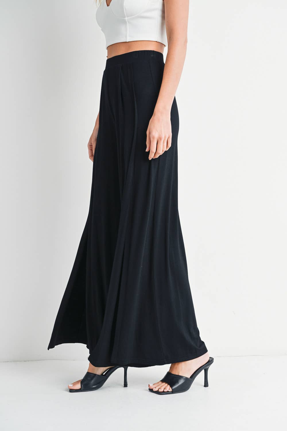 Black Wide Leg Slit Knit Pants