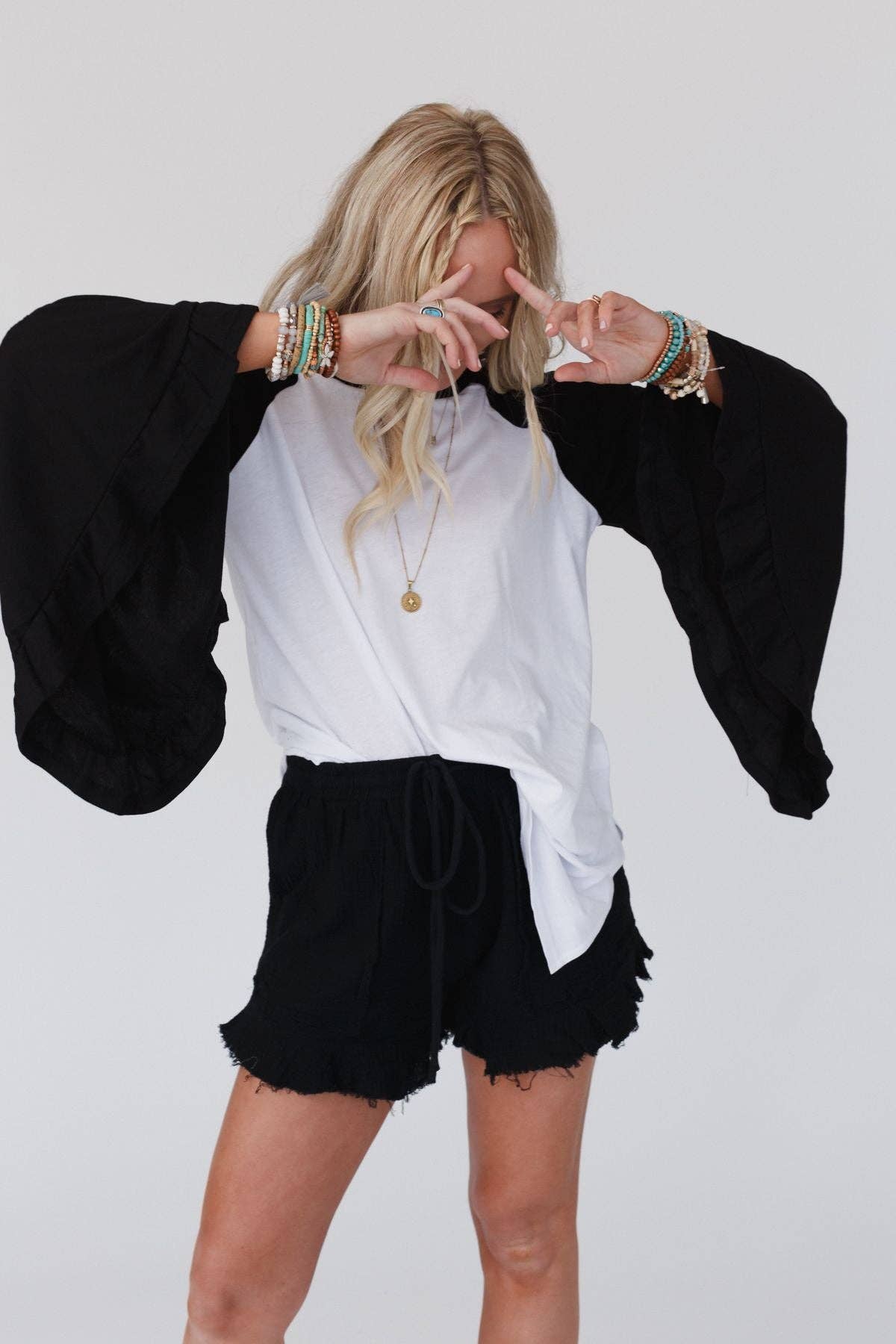 Black Bell Sleeve Baseball Tee