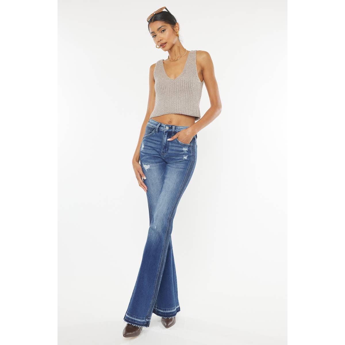High Rise Wash Flare with Hem Detail