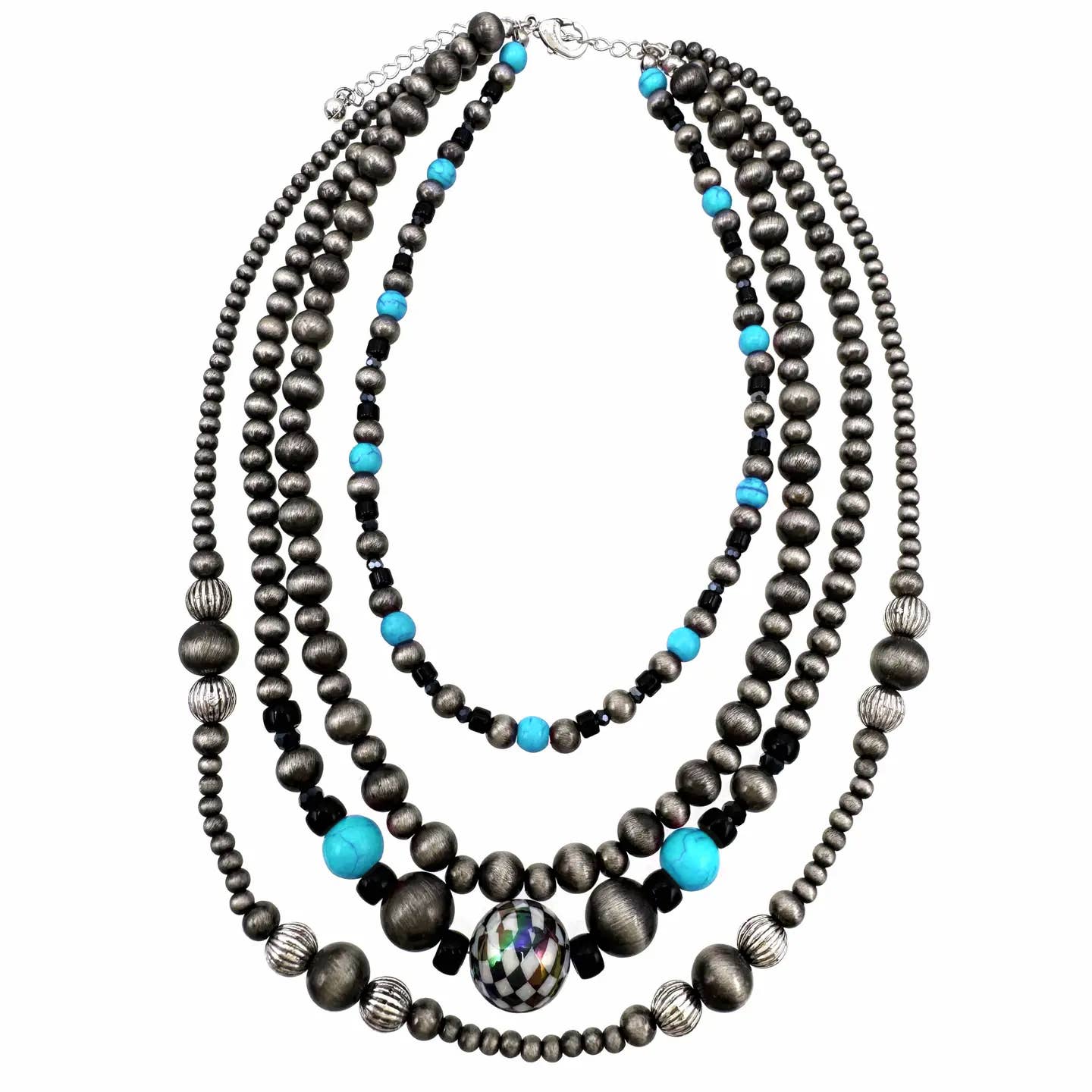 Checkered Ball Four Strand Navajo Bead Necklace