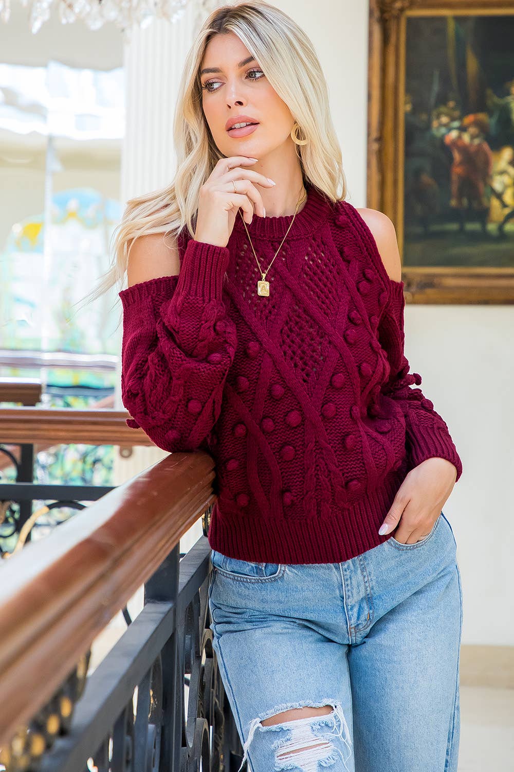 CABLE KNIT DETAIL PULLOVER SWEATER