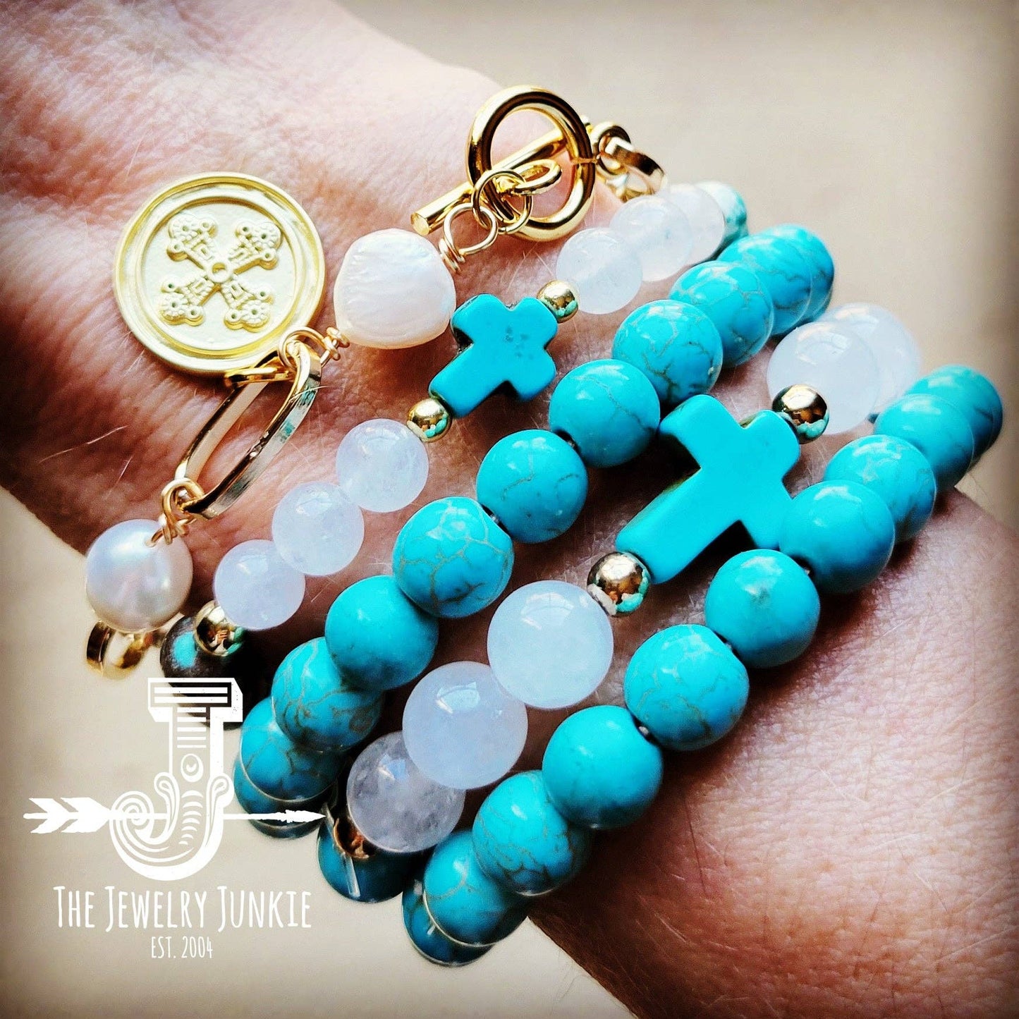 Natural Jade and Howlite Beaded Stretch Breacelet