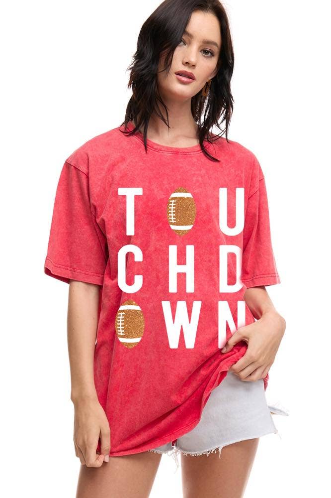 GLITTER' Touch Down Football Graphic S/S Washed Boyfriend Te