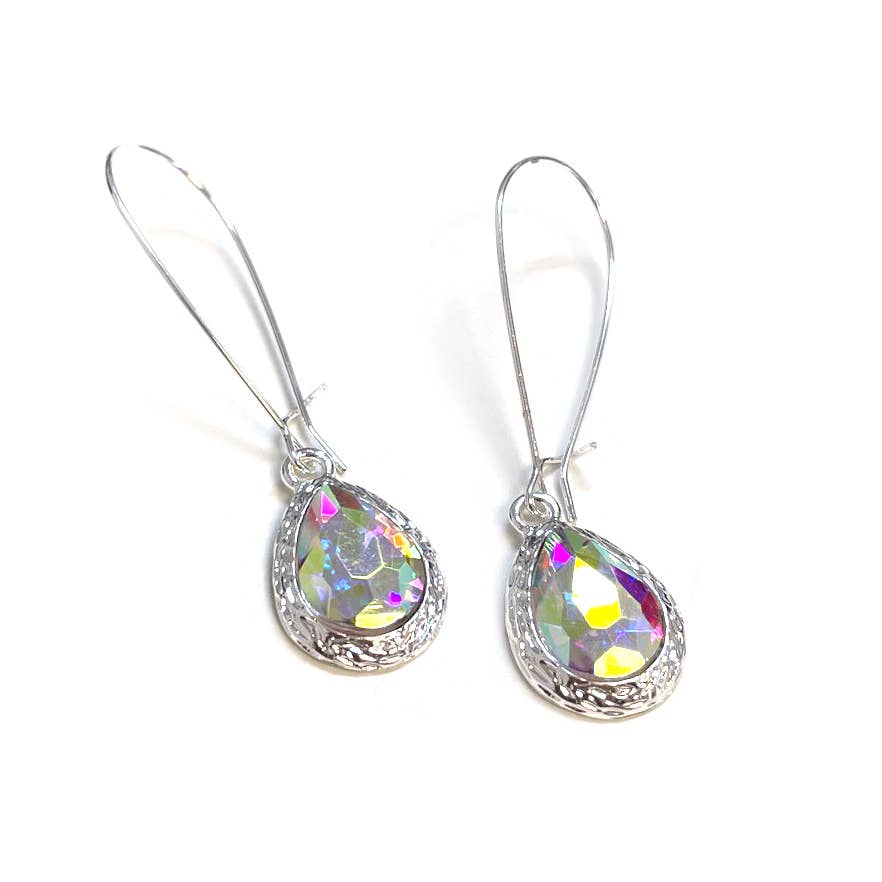 Teardrop Glass Crystal Bead with Kidney Wire Earrings