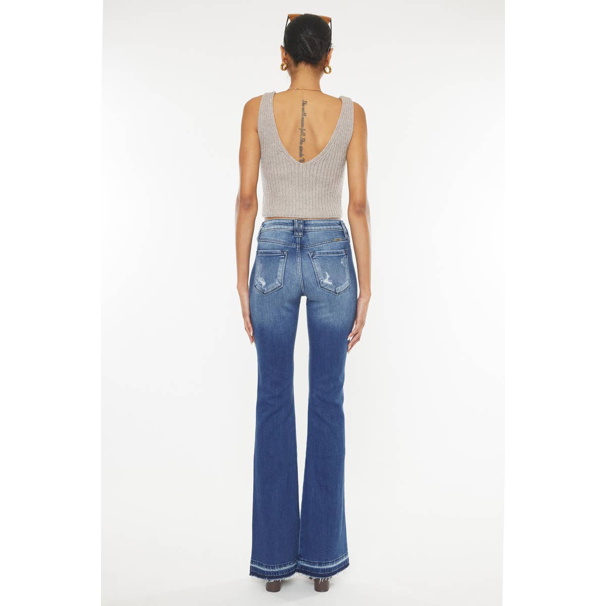 High Rise Wash Flare with Hem Detail