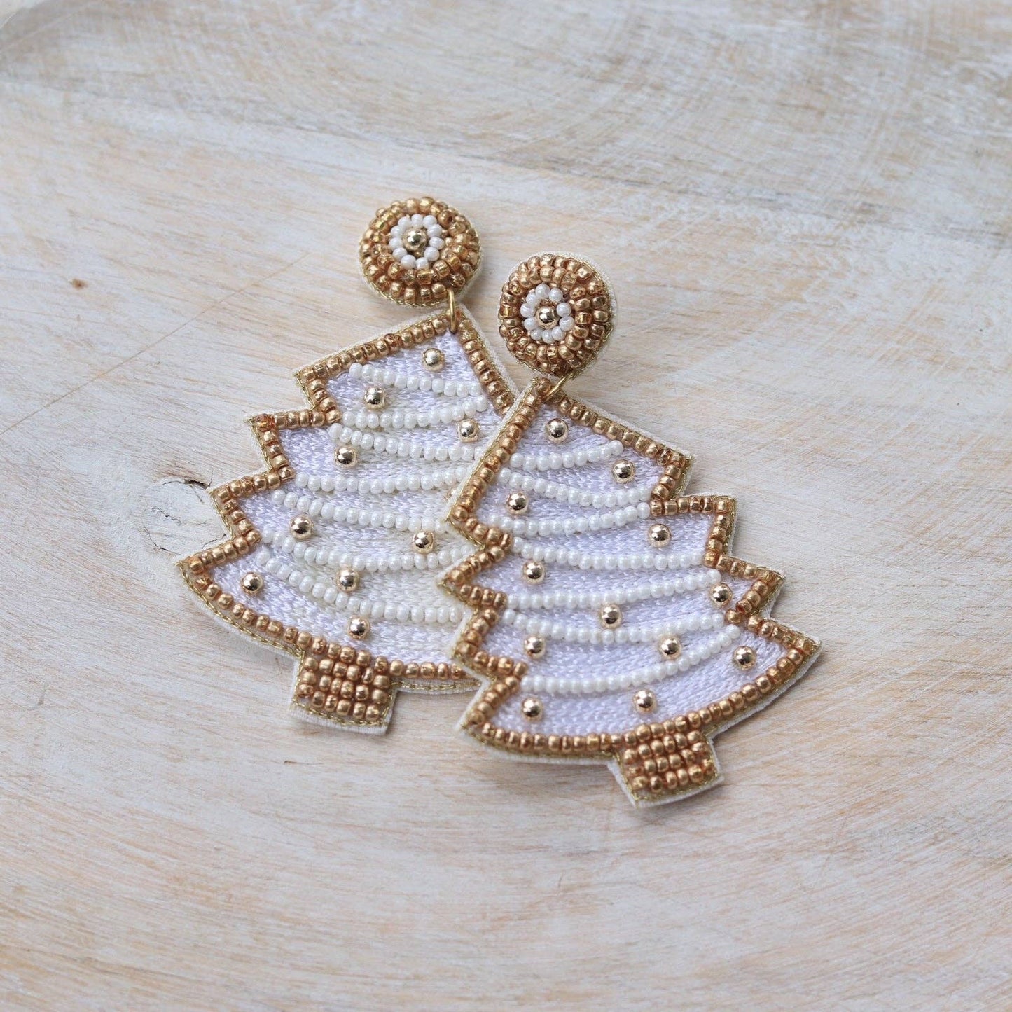 Custom Beaded White Christmas Tree Earring