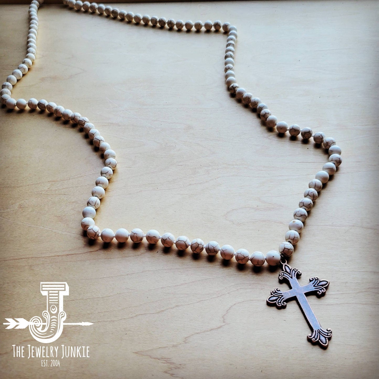 White Turquoise Necklace w/ Copper Cross