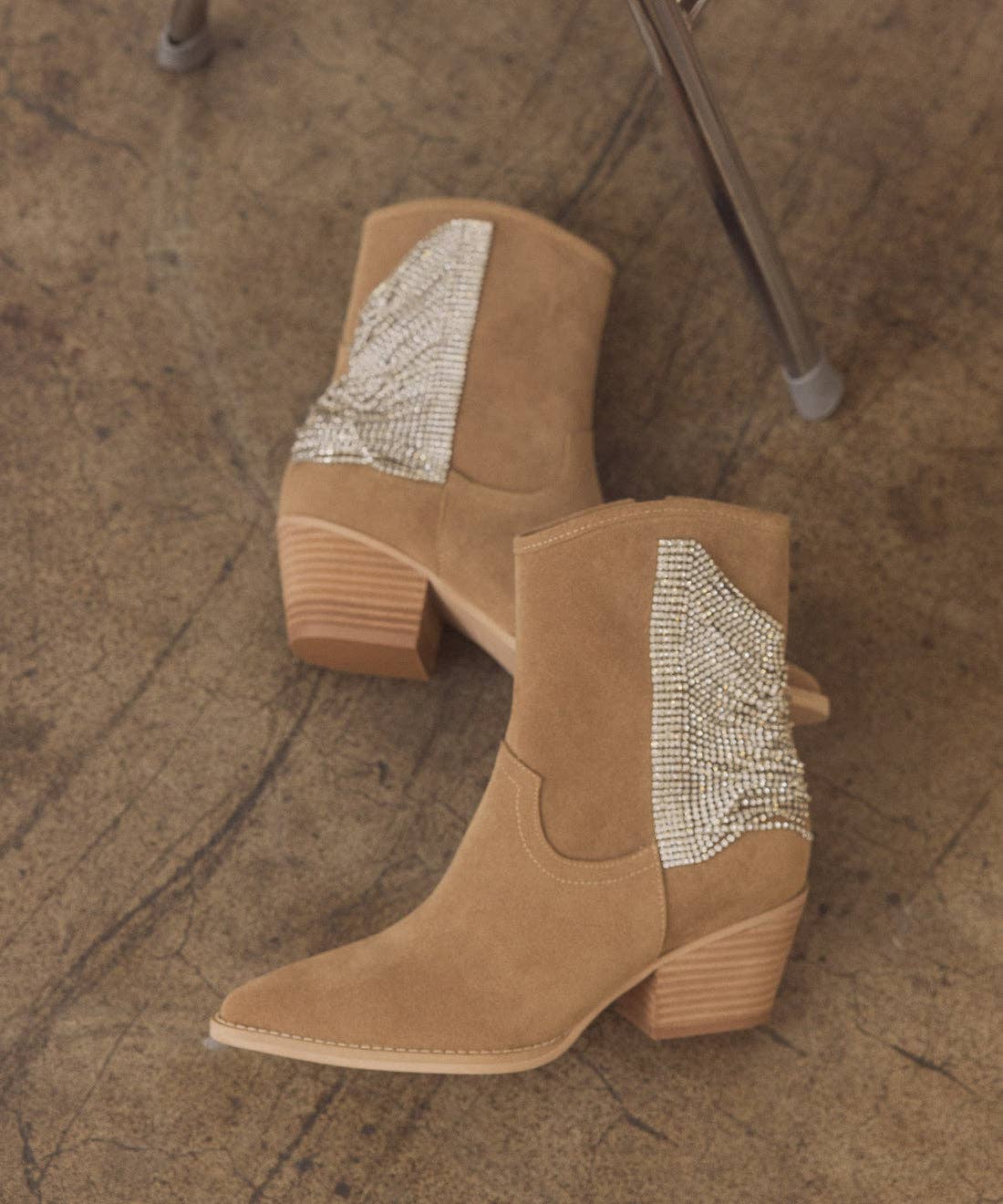 The Rowan Khaki | Rhinestone Fringe Boot