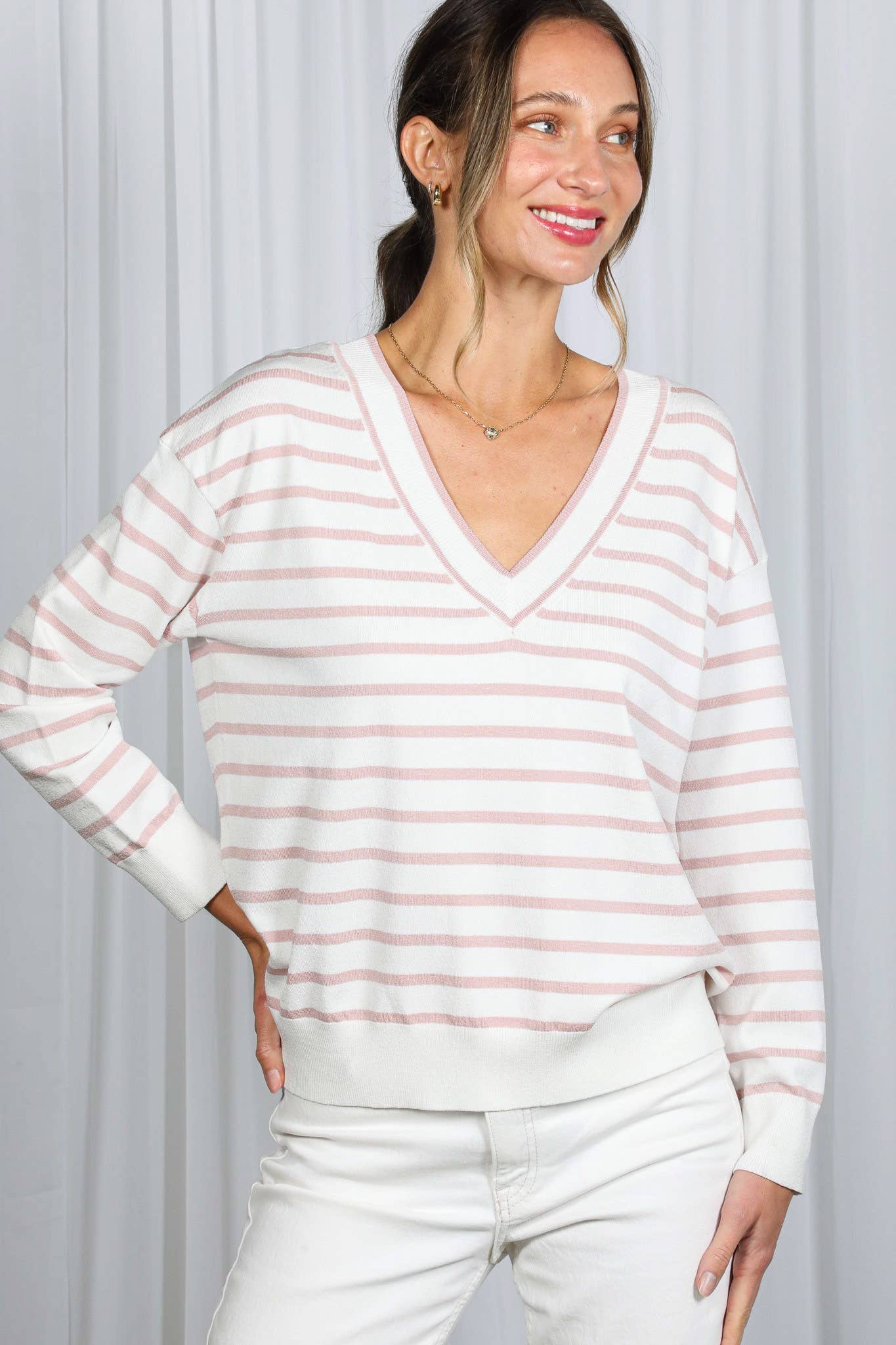 Reversible Striped Silky Soft Knitted Sweater VT82625