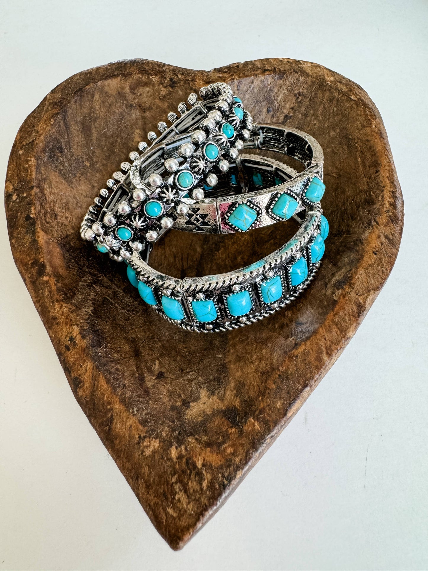 Western Turquoise Semi Stone Stackable Bracelet Set