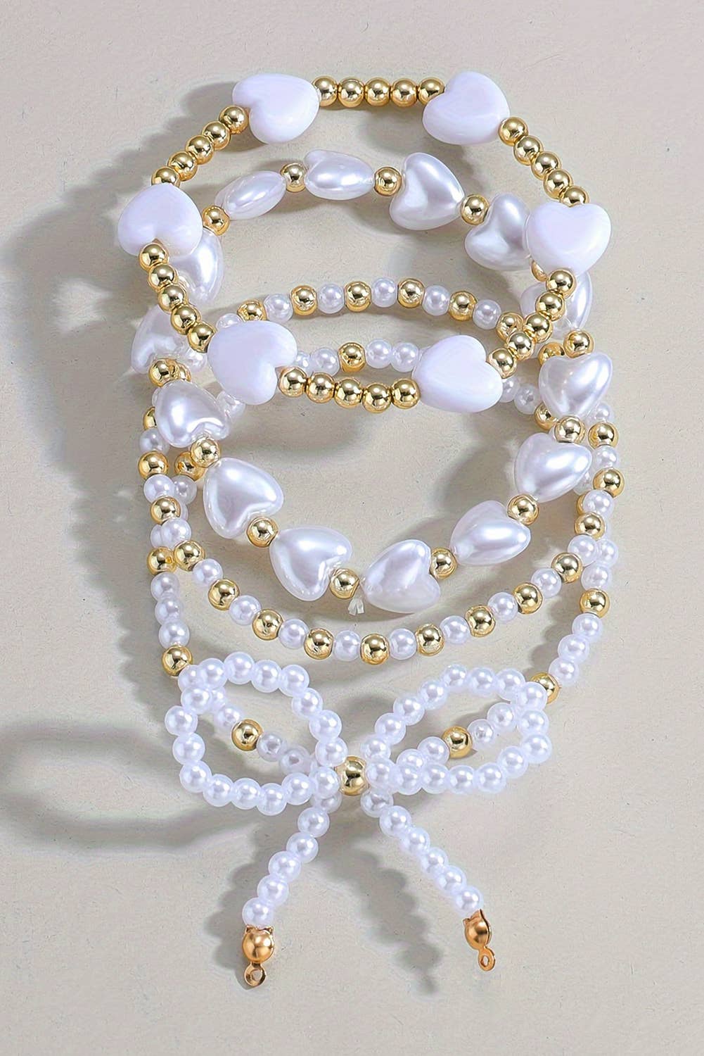 Bow Knot Heart Shape Faux Pearl Beaded Bracelet