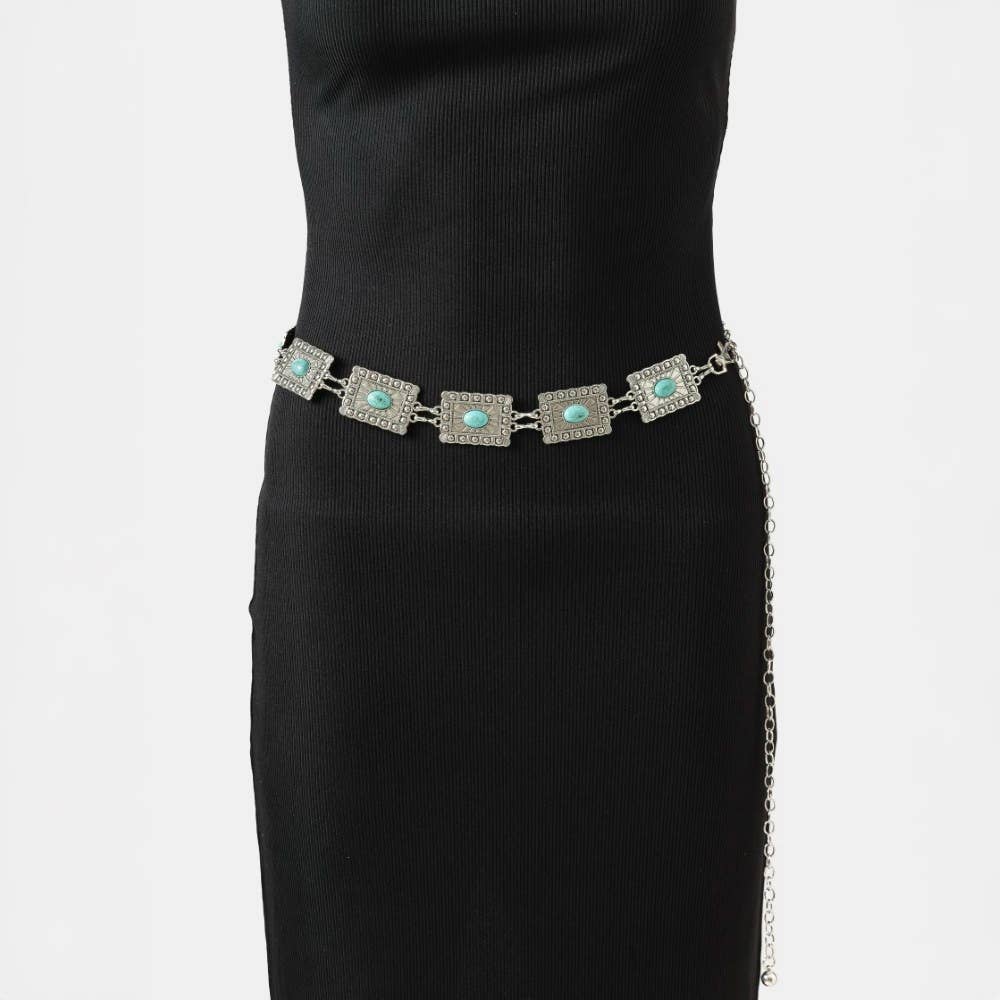 Western Style Concho Rectangle Chain Belt
