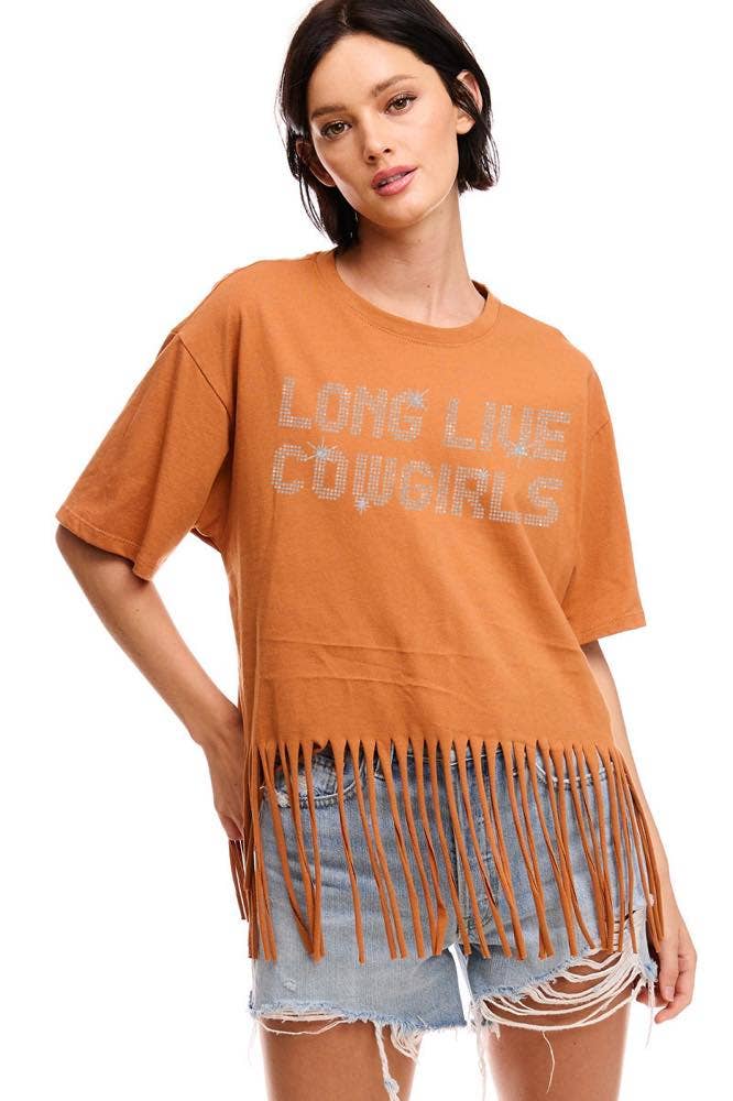 GLITTER' Long Live Cowgirls Graphic S/S Fringe Tee