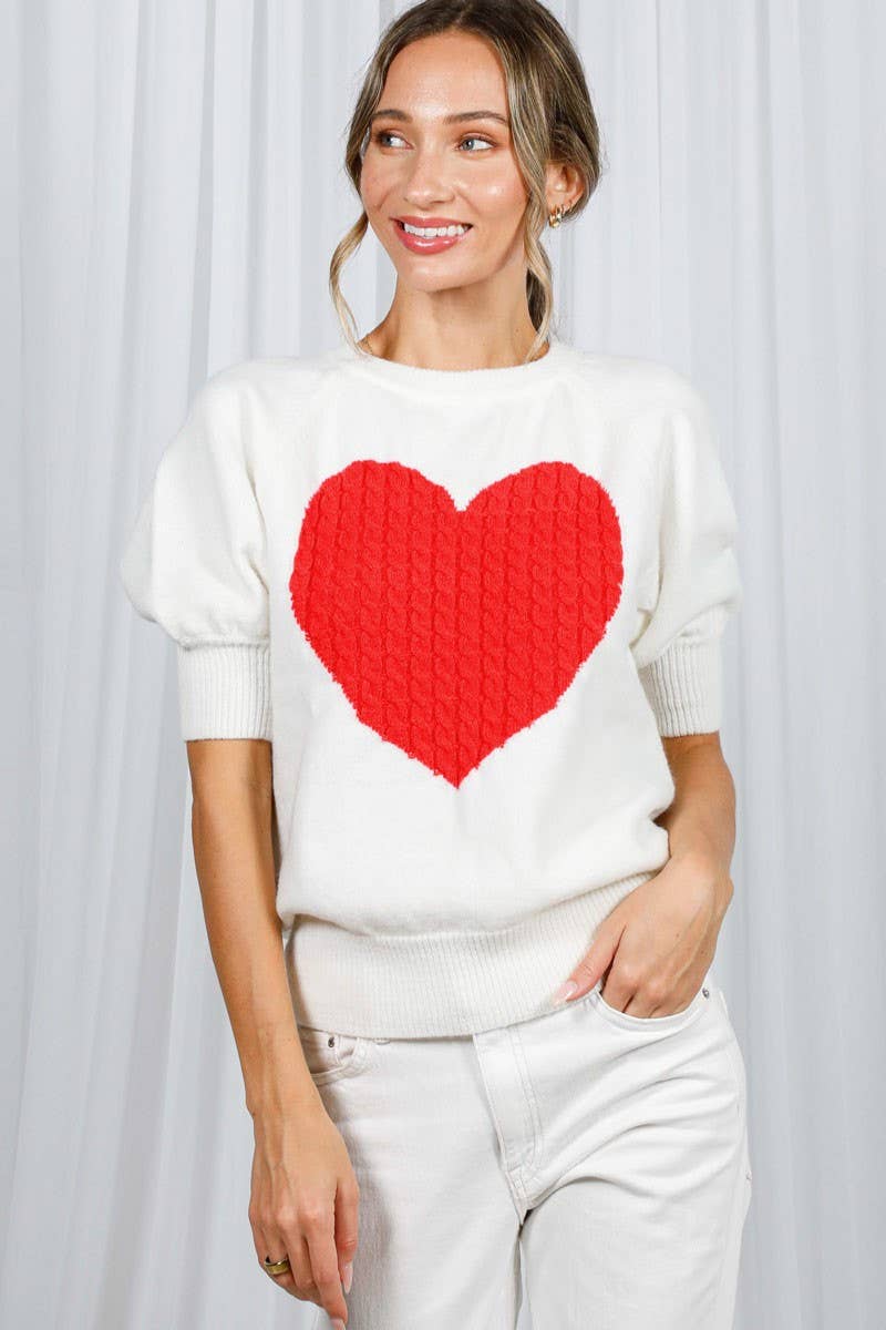 Cable Heart Shape Valentine's Knitted Sweater