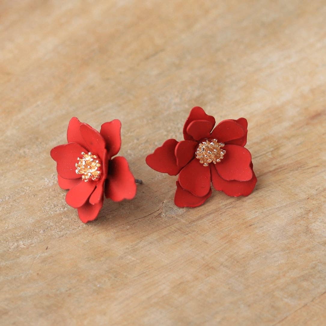 Red Petal Stud Earrings