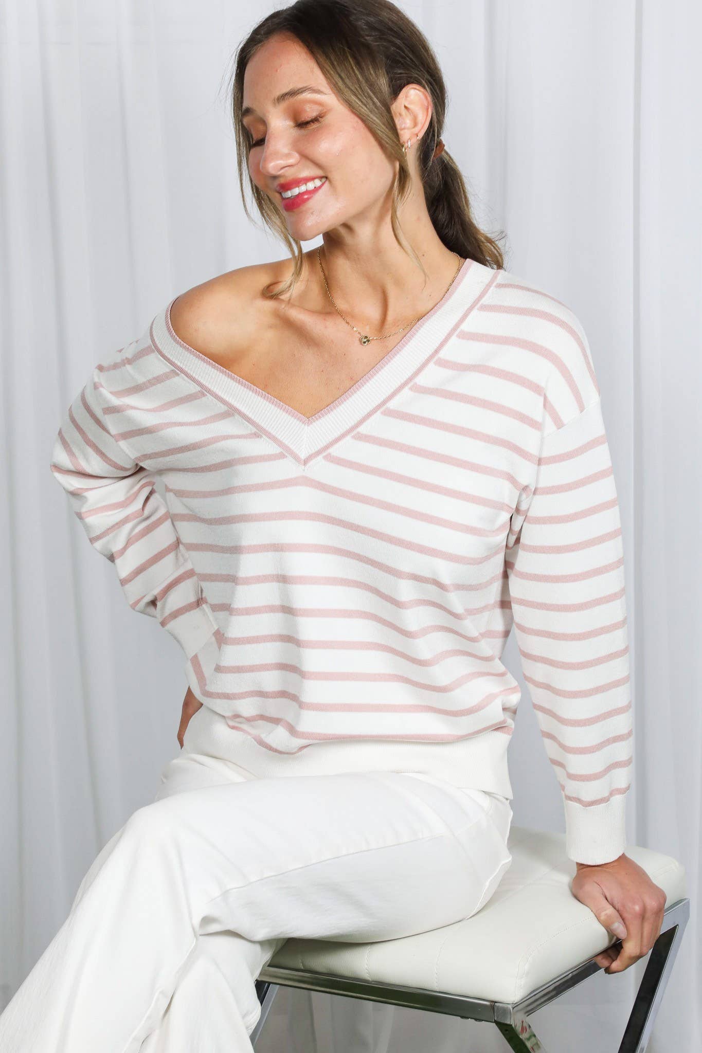 Reversible Striped Silky Soft Knitted Sweater VT82625