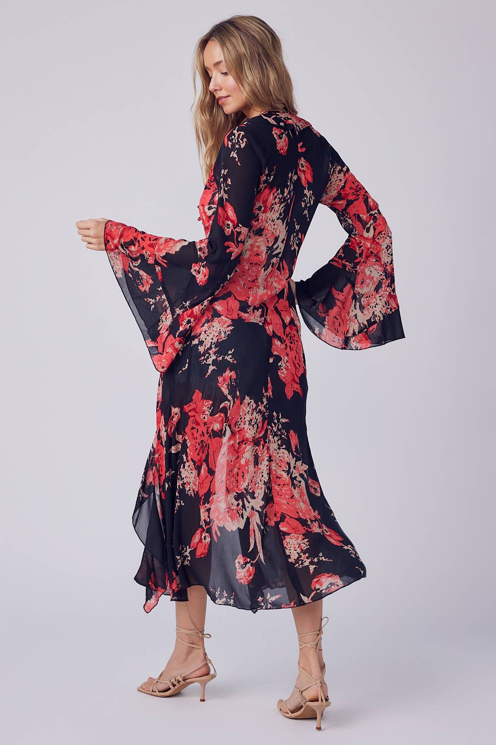 Floral Print Ruffle Kimono