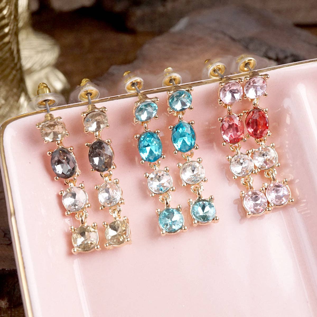 Linear Drop Earrings with Sparkling Crystals
