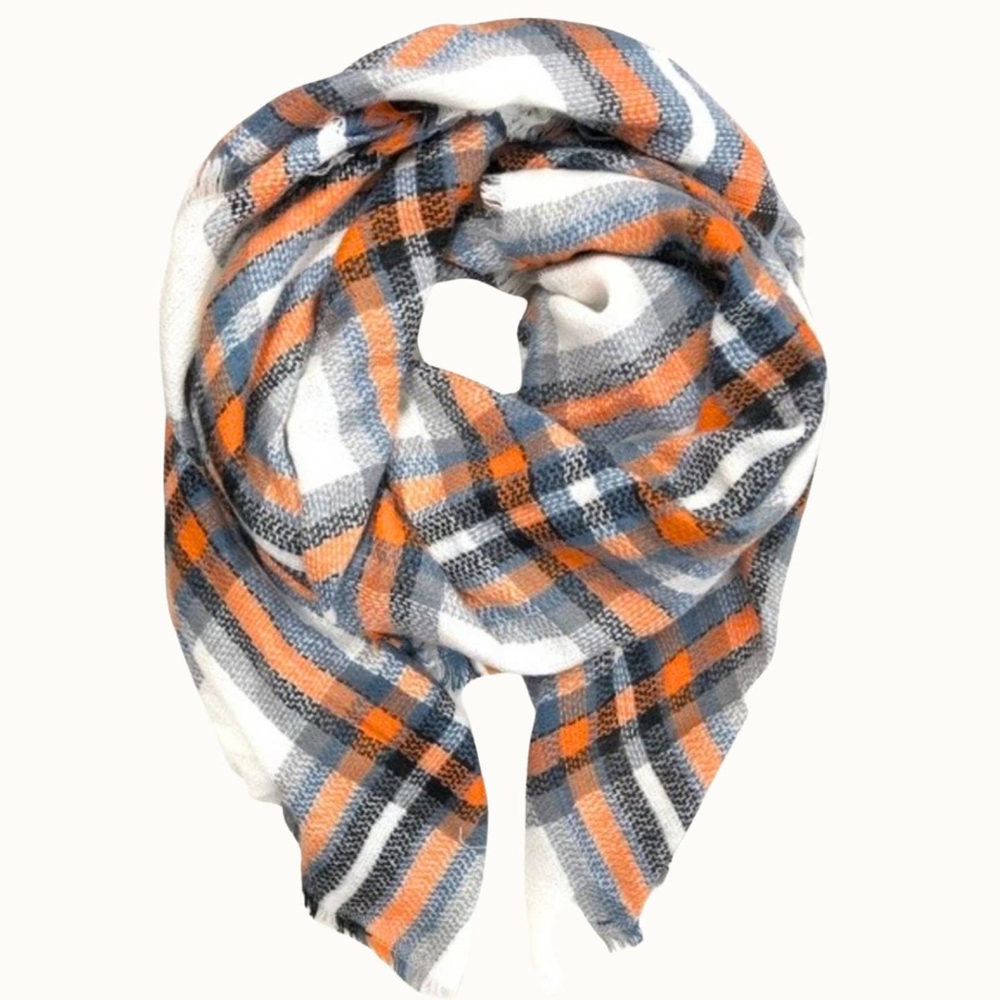 Plaid Blanket Scarf Ivory/Rust