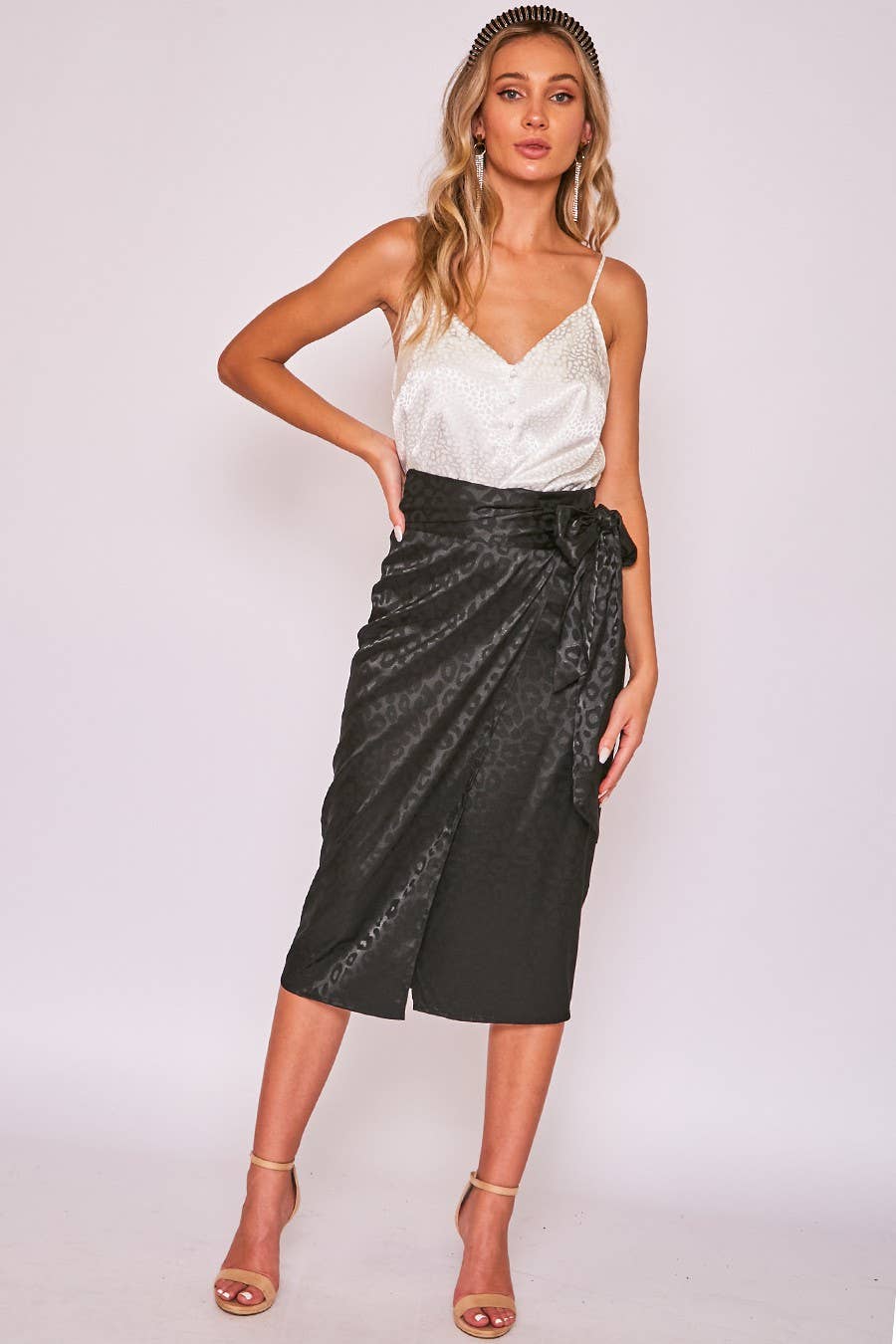 Leopard Print Wrap Midi Skirt