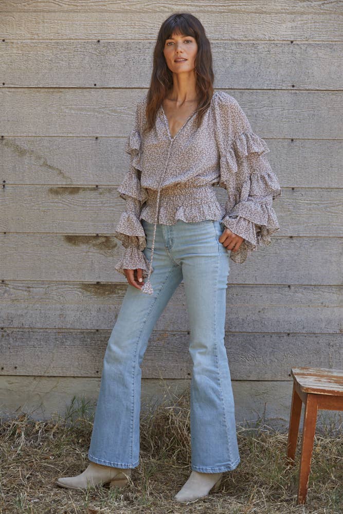 Long Sleeve Smocked Waist Blouse