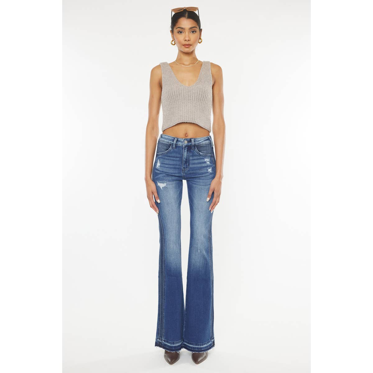 High Rise Wash Flare with Hem Detail