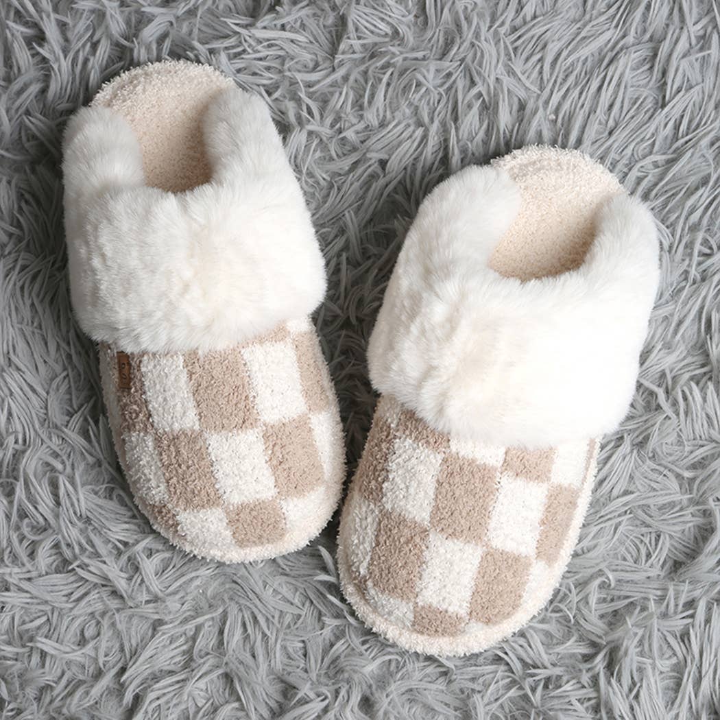 Checkered Faux Fur Luxury Soft Slipper