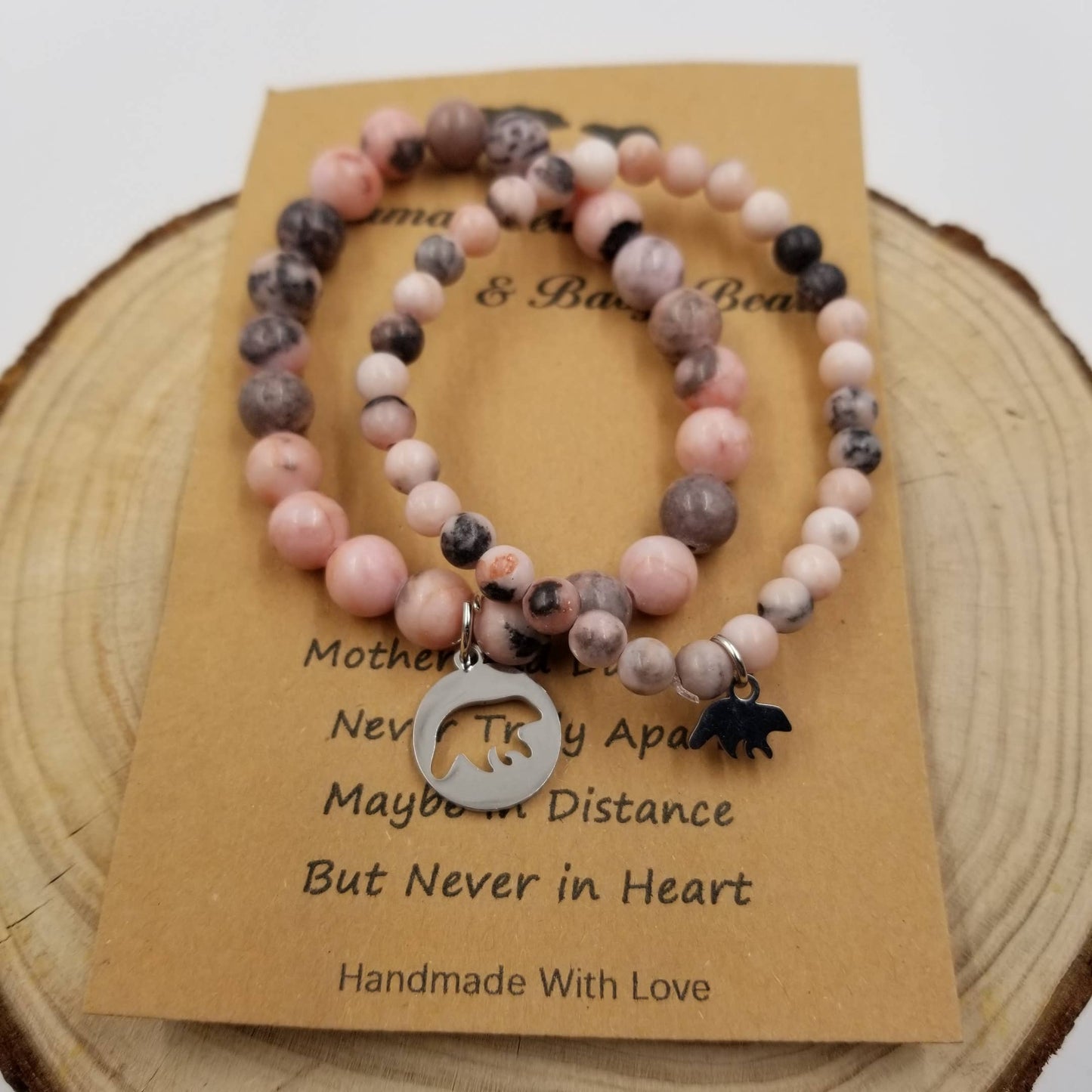 Natural Stone Mama Bear Bracelet Set - Mother's Day gift