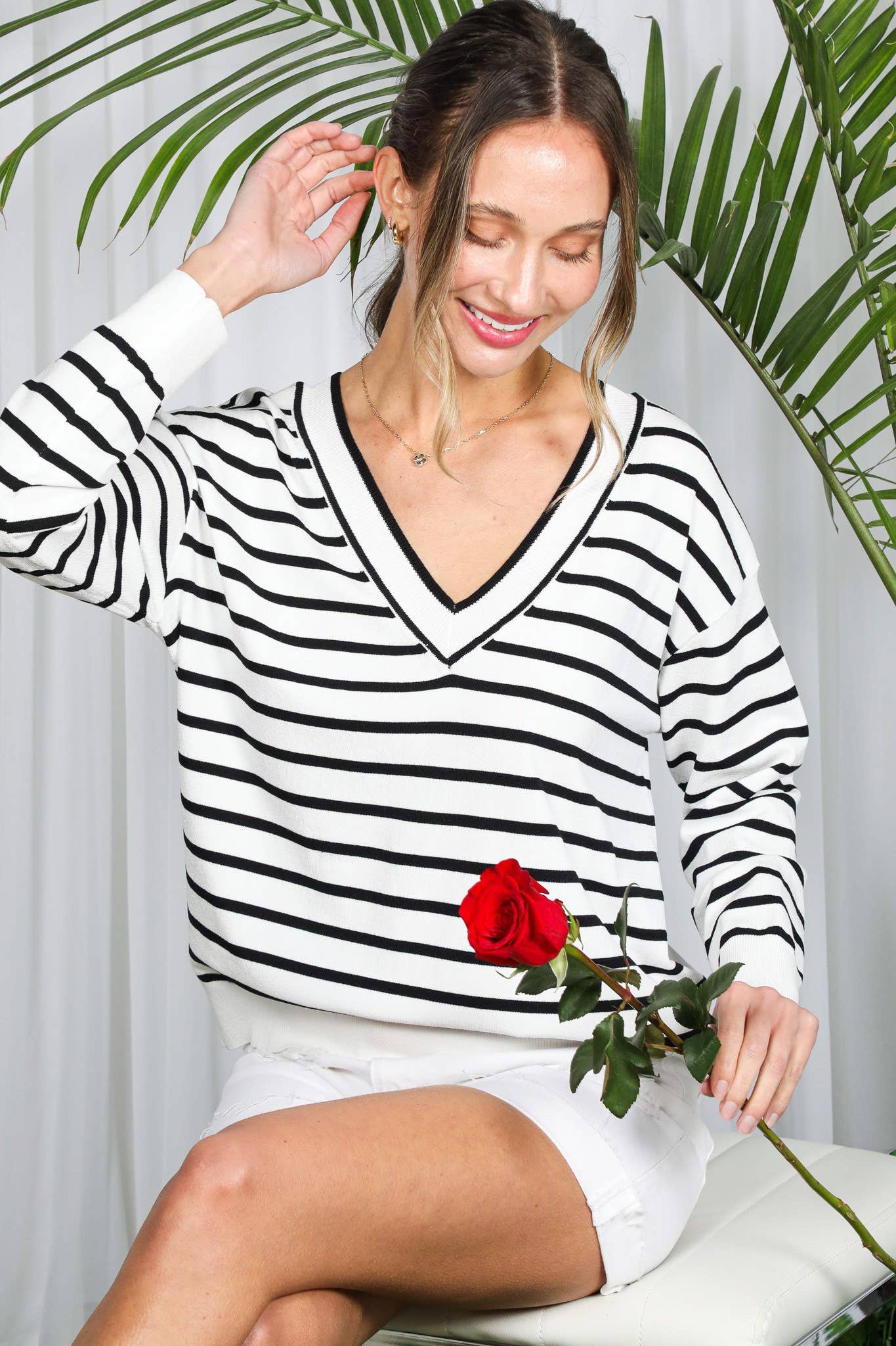 Reversible Striped Silky Soft Knitted Sweater VT82625