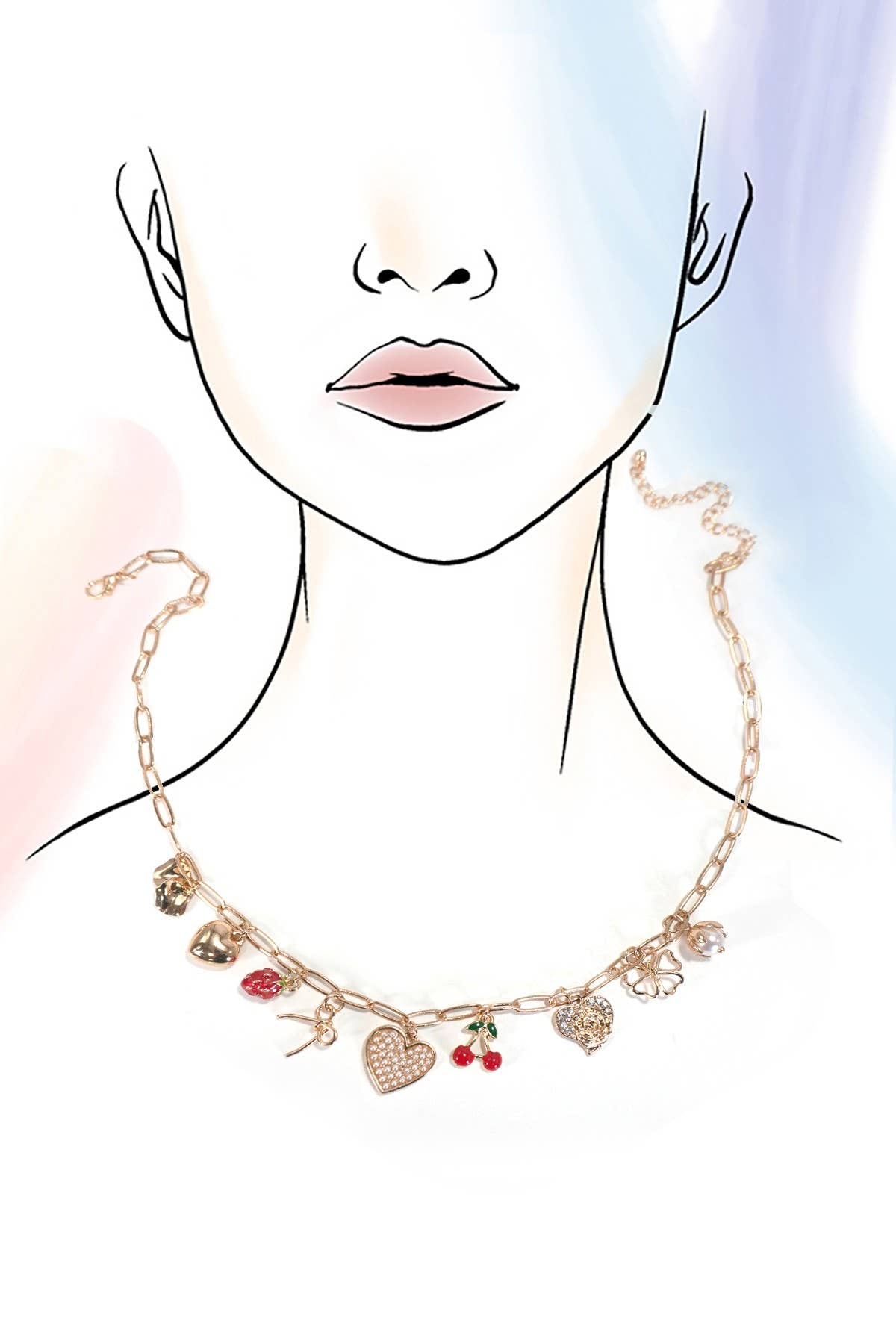 MULTI CHARM BOW CHERRY NECKLACE