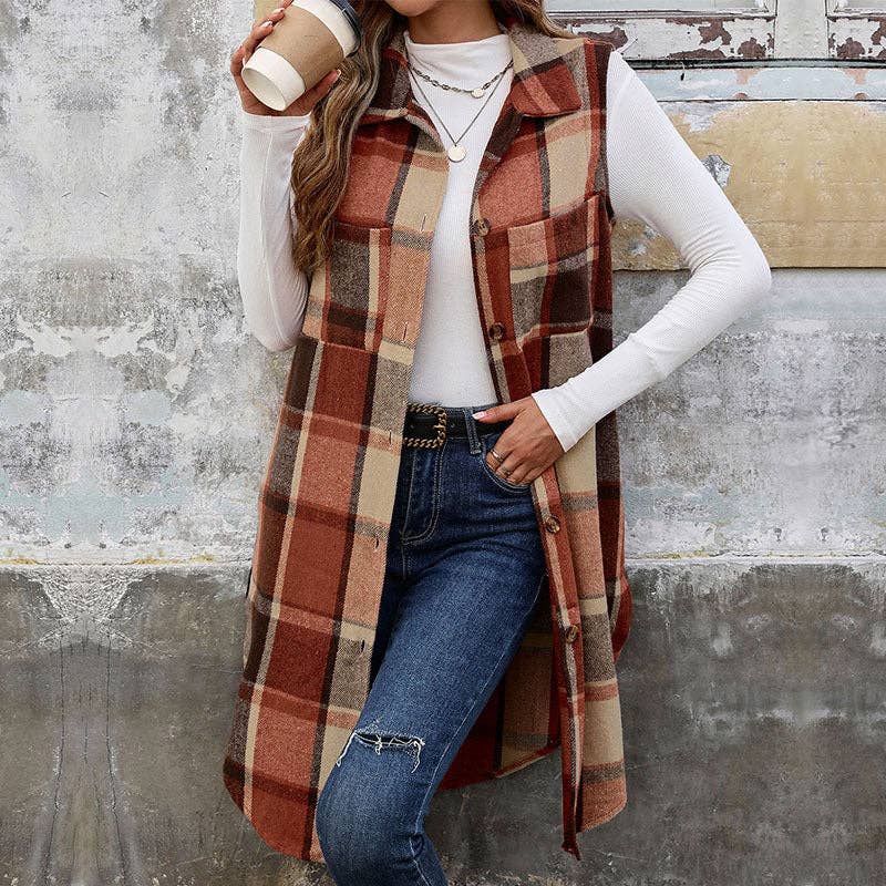 Sleeveless Retro Plaid Vest