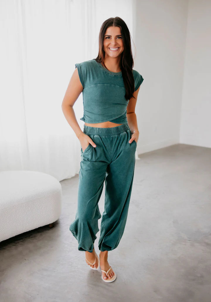 Mineral Washed Teal Jogger Set