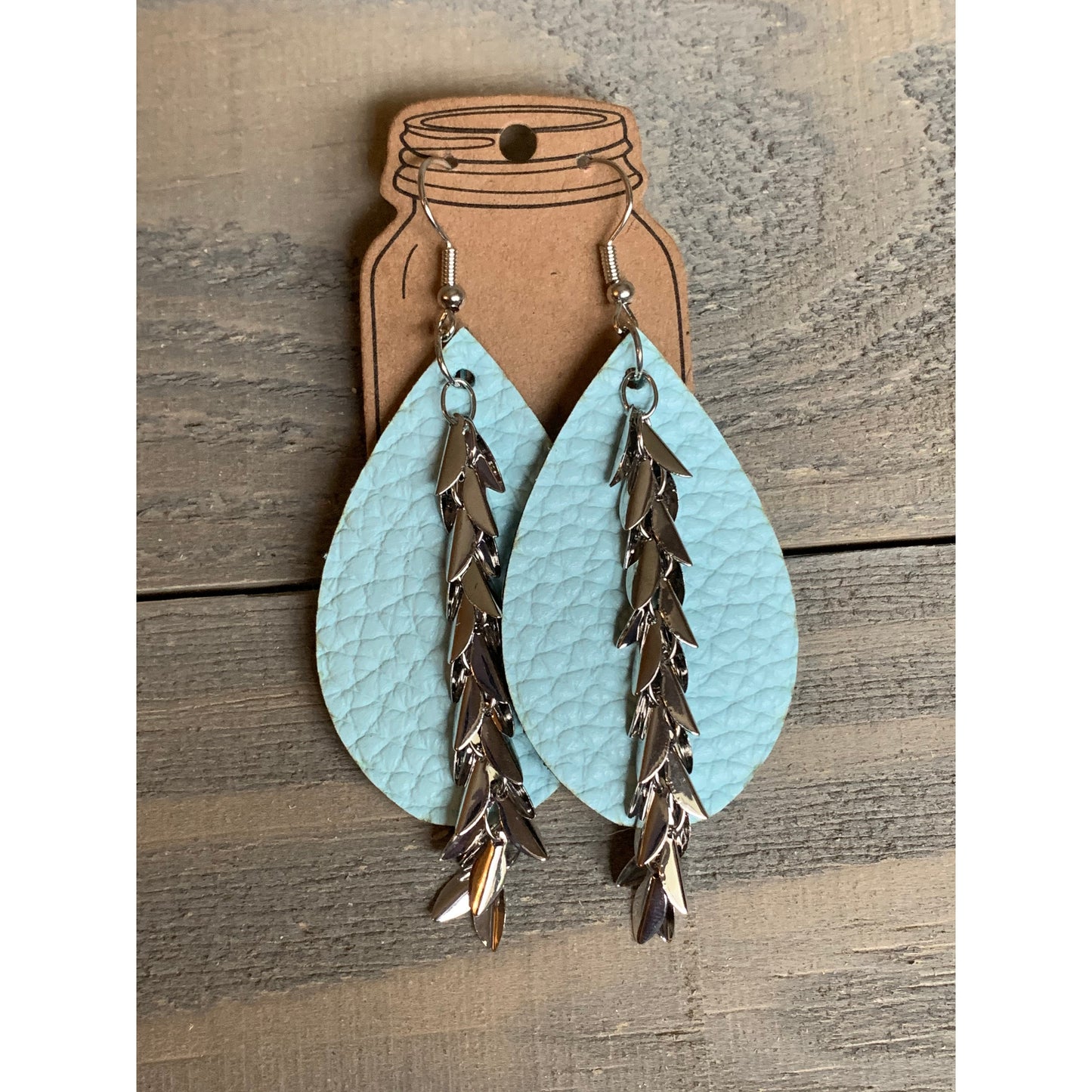 Earrings Teardrop Leather with Chain