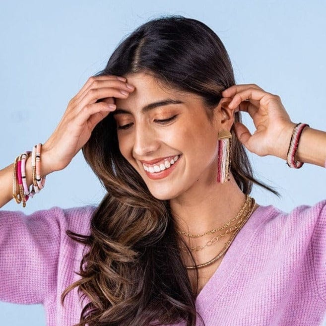 Blush Fringe Half Circle Earrings