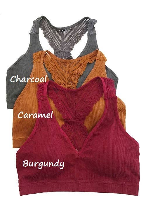 Lace Racerback Bralette: BURGUNDY