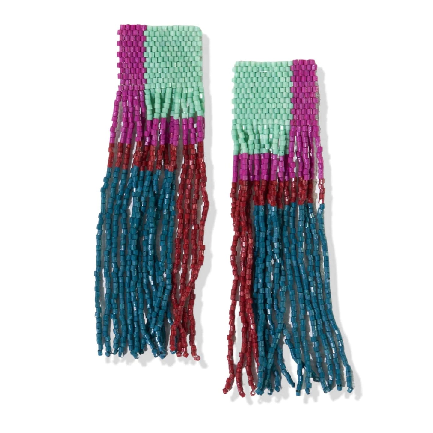 Mint Magenta Fringe Earrings
