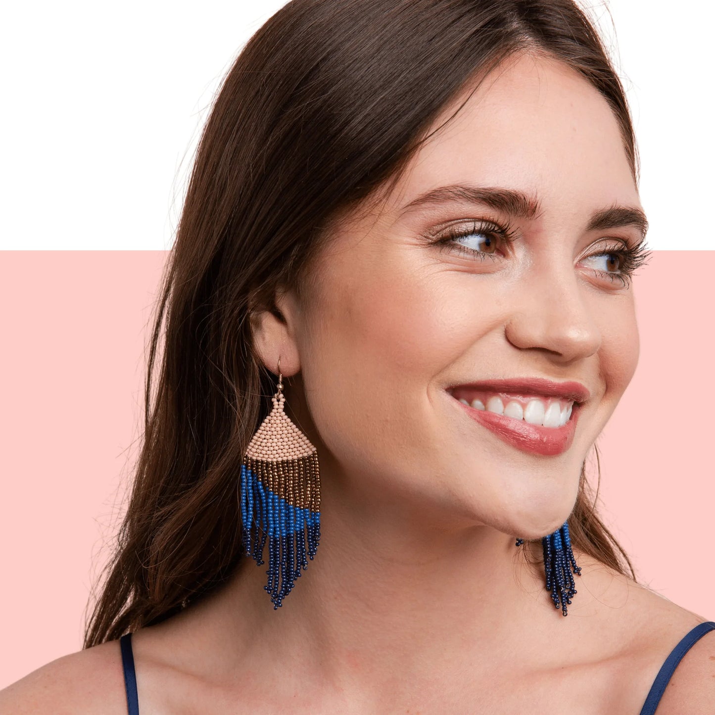 Navy Lapis Gold Ombre Earrings