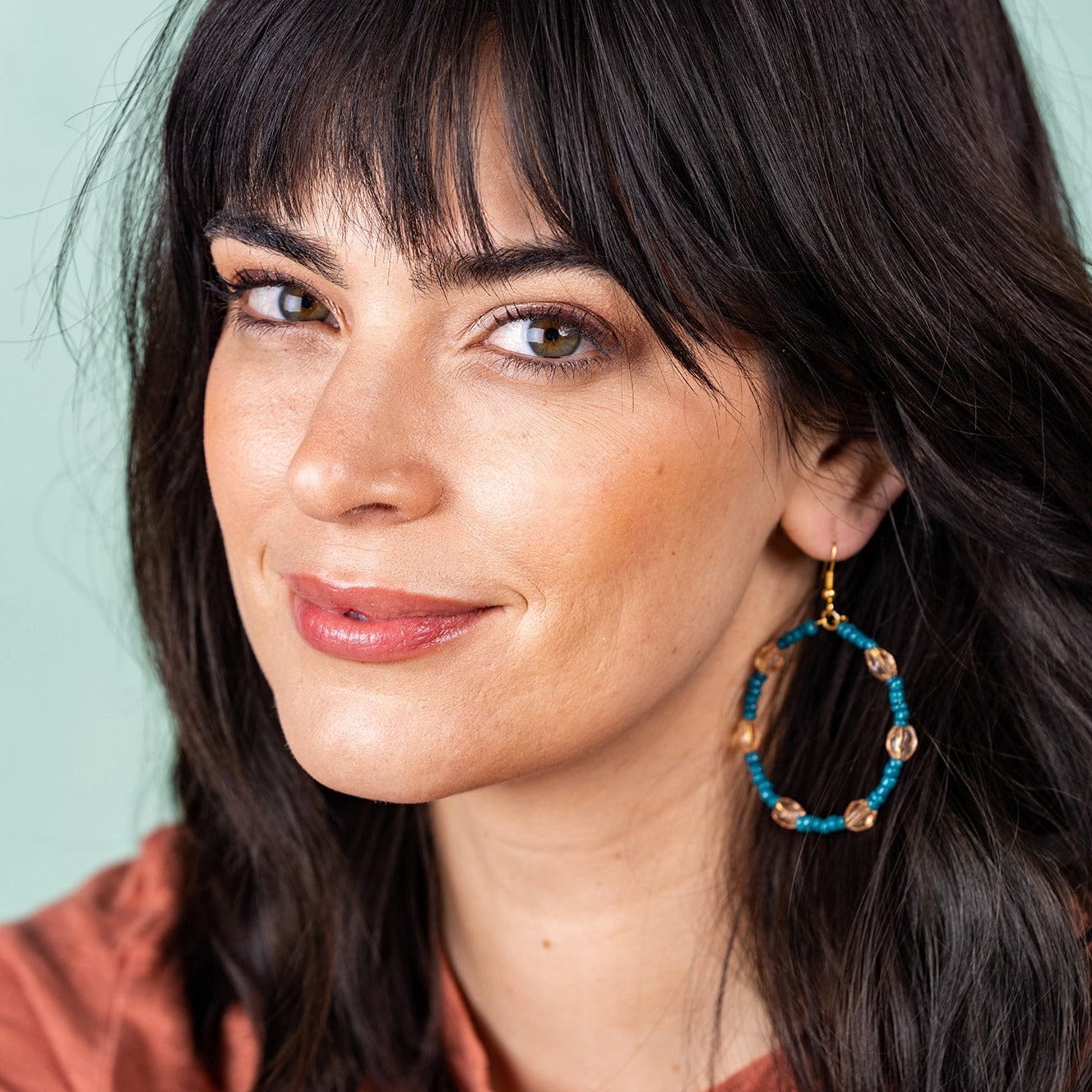 Peacock and Pink Hoop Earrings