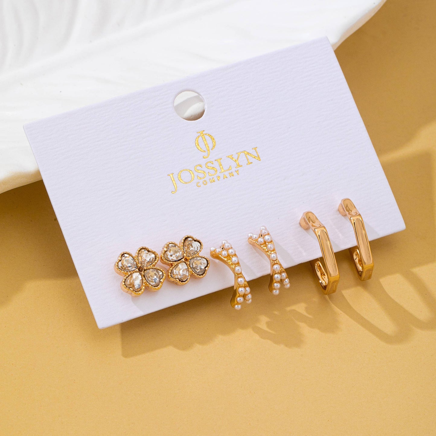 Floral Gem Pearl Hoop Trio Earrings