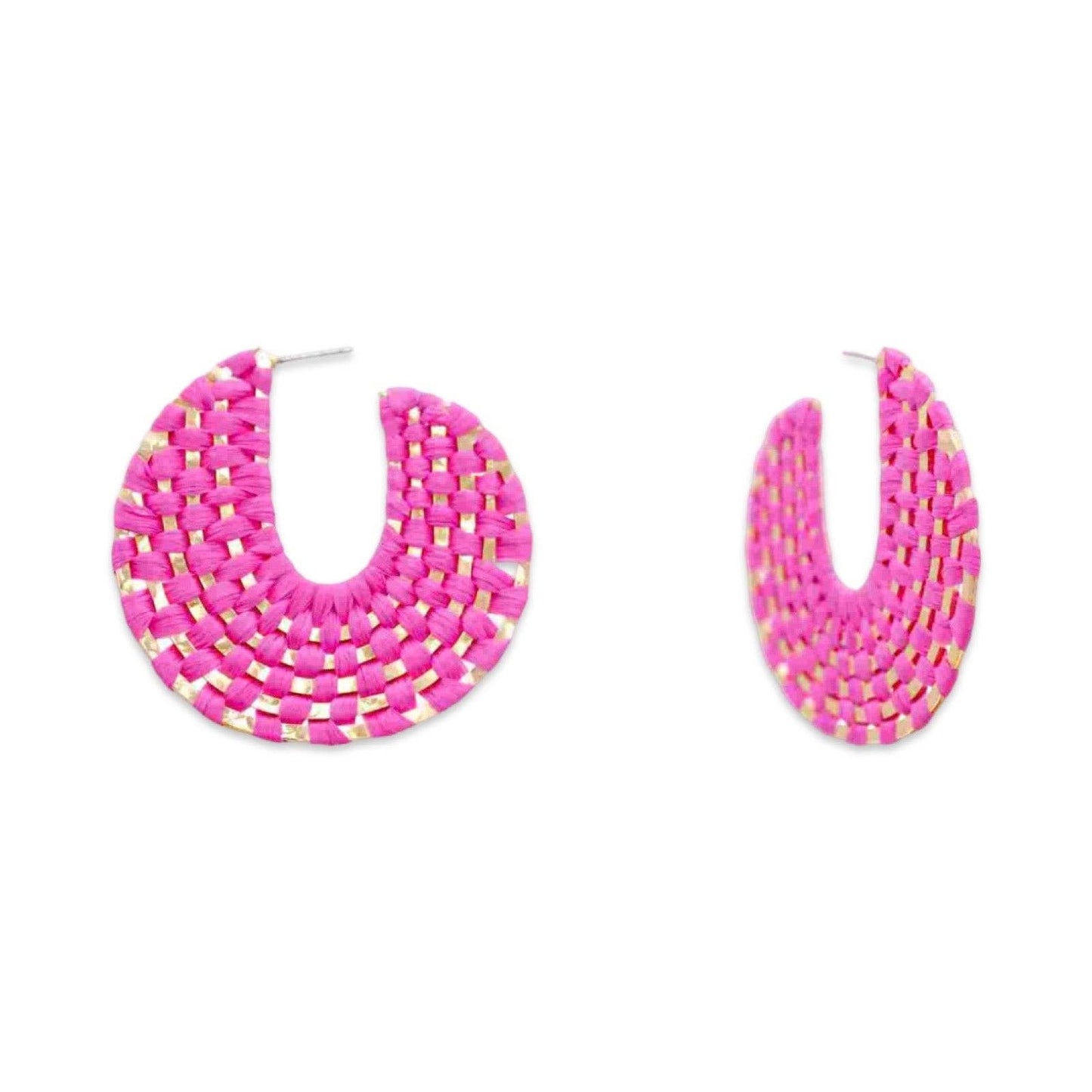 Fuchsia + Gold Raffia Wrapped Hoop Earrings
